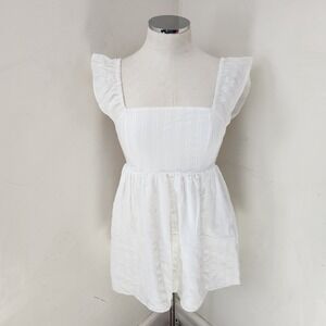 American Eagle White Ruffle Sleeve Smocked Back Romper XS New With Tags
